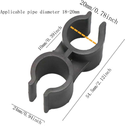 6Pcs Double Pipe Clamp Connectors for Broom and Dustpan,Plastic Shelf Pole Fastener Clips,Fits 18-20mm Diameter Pipes,Ideal for Warehouse,Supermarket,and Home Organization