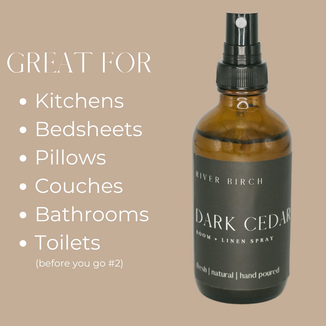 River Birch Luxury Linen and Room Spray - Home Signature Scent Balsam and Cedar Room Fragrance Spray - Fragrant Fresh Linen Air Freshener For Bedding - Handmade in Texas - 4 oz Glass Amber Bottle