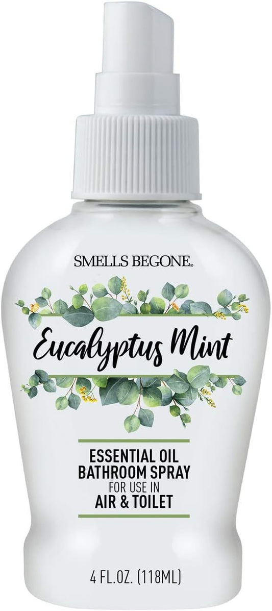 SMELLS BEGONE 4 oz Essential Oil Bathroom Spray - Instantly Eliminate Toilet & Bathroom Odors - Air Freshener Made with Essential Oils (Eucalyptus Mint)