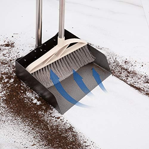 Metal Broom with Dustpan Combo Set-Long Handle Broom with Dustpan,Heavy Duty Standing Dust Pan & Soft Bristles Brooms,Indoor Outdoor Dust Pan Brooms for Home Office Lobby Floor