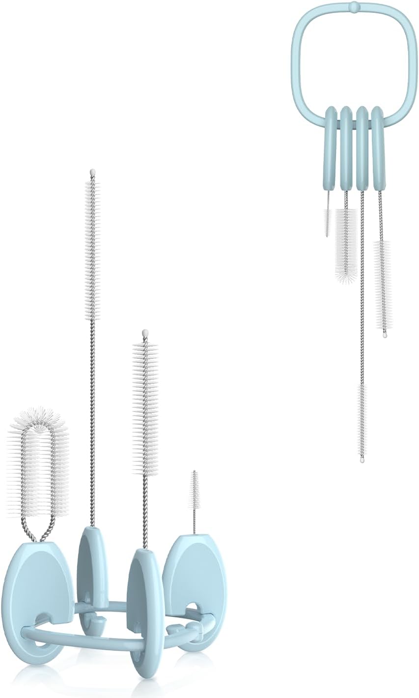 YOTIME 4in1 Straw Cleaner Brush Set, Reusable Standing Straw Brushs with Holder Ring, for Wide and Narrow Straws, Tumblers, Water Bottles and Cups, Pink