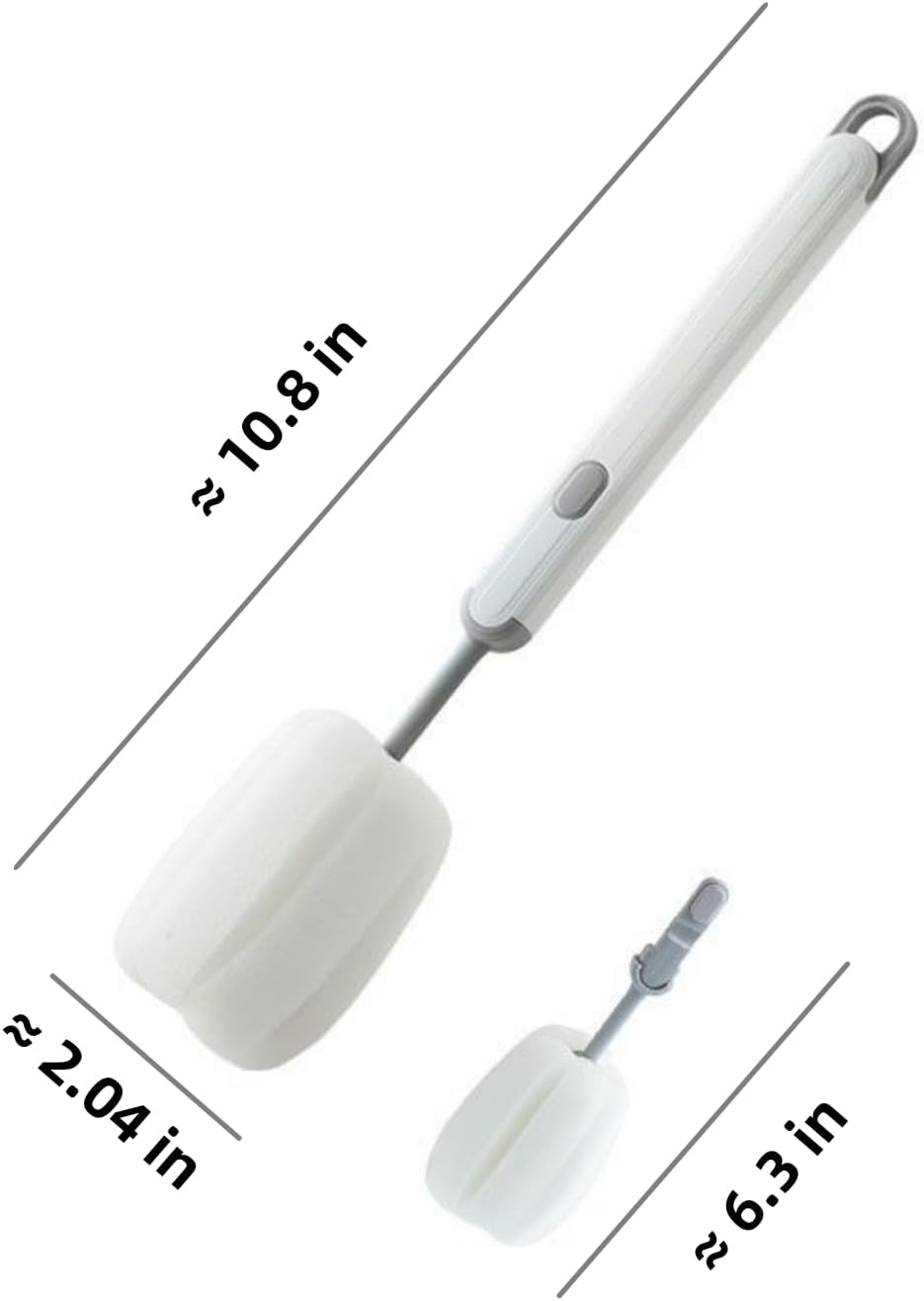Bottle Brush Long Handle Cup Cleaner Brush Sponge Bottle Scrubber Detachable Handle Portable Sponge Cleaning Brush for Cups Wine Glasses Water Bottles Baby Bottles and Vacuum Flasks(3 PCS)
