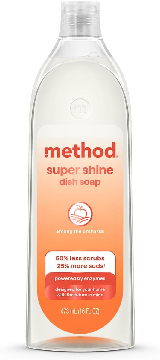 Method Super Shine Liquid Dish Soap, Powered by Enzymes, Coastal Citron Scented, 16 fl oz