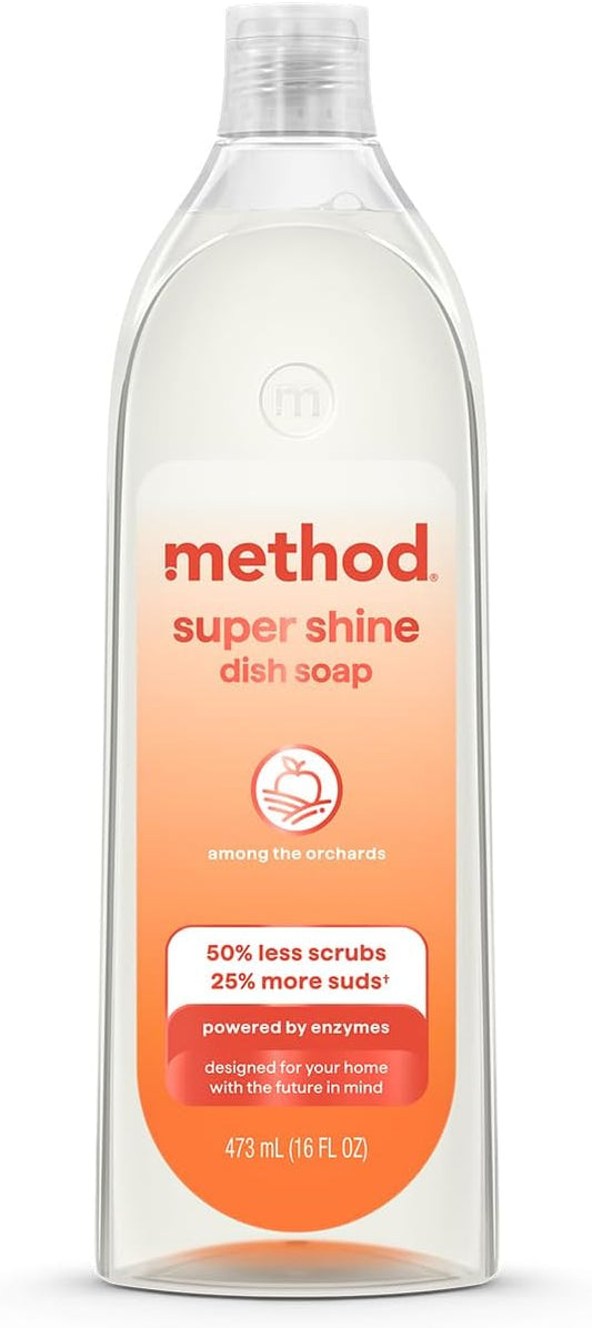 Method Super Shine Liquid Dish Soap, Powered by Enzymes, Coastal Citron Scented, 16 fl oz