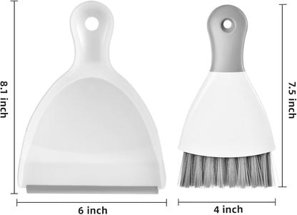 SUBEKYU Dustpan and Brush Set with Bamboo Handle, Hand Mini Broom and Dustpan Set, Small Broom and Dustpan Set for Kitchen/Desktops/Bedroom, White, 1 Set