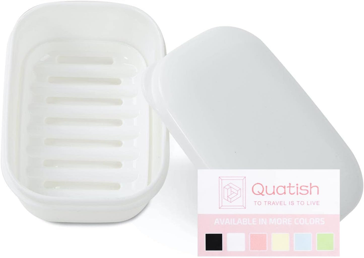 Quatish Leakproof Soap Dish with Lid & Draining Layer, Shatterproof Travel Bar Soap Holder Case Container, Portable Travel Size Toiletries Essentials for Camping, Gym, Bathroom, Black
