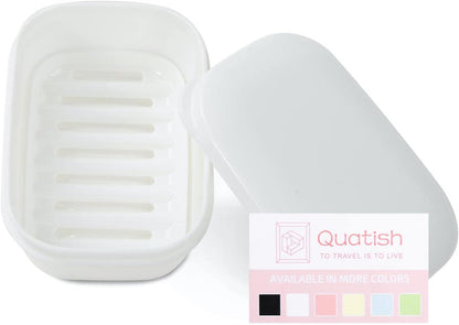 Quatish Leakproof Soap Dish with Lid & Draining Layer, Shatterproof Travel Bar Soap Holder Case Container, Portable Travel Size Toiletries Essentials for Camping, Gym, Bathroom, Black