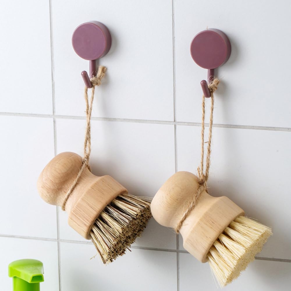 Bamboo Scrub Brush 6Pcs, UNOSCHRIM Palm and Sisal Pot Brush Set, Durable Wood Kitchen Dish Brush, Multifunctional Mini Cleaning Kit for Cleaning Pots, Dishes, Sinks, Fruits and Vegetables
