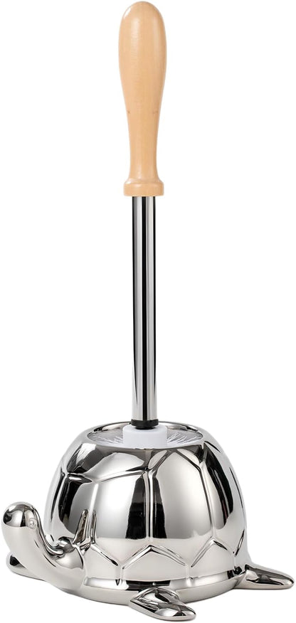 Turtle Base Toilet Brush Set - Gold Ceramic Toilet Scrubber Brush 7.5” Bowl Cleaner with Ergonomic Handle, Mini Cute Bathroom Cleaning Brush - Bathroom Decor