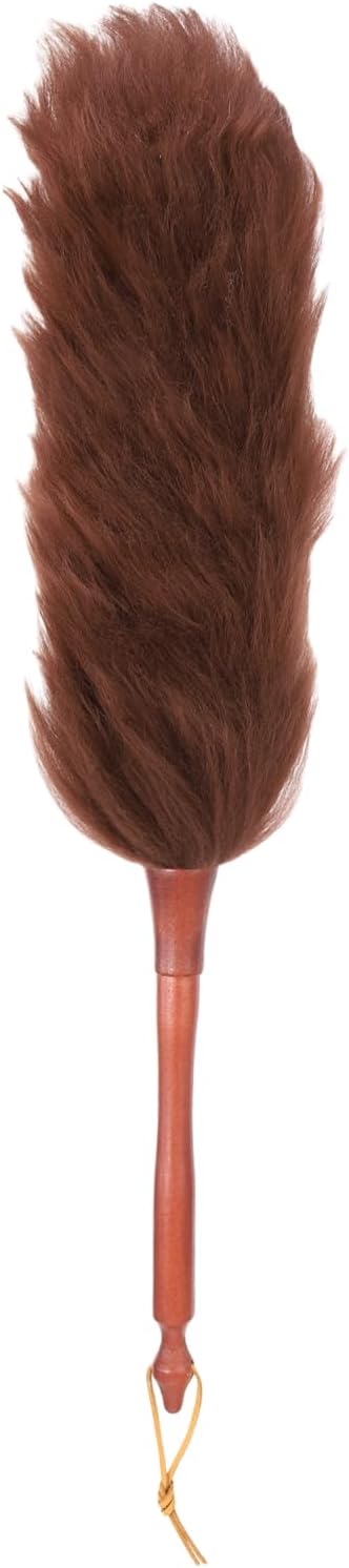 uxcell Wool Duster, 14.2" Natural Feather Cleaner Household Cleaning Duster with Solid Wooden Handle for Cleaning Fans Window Blinds Shelves Furniture, Pink