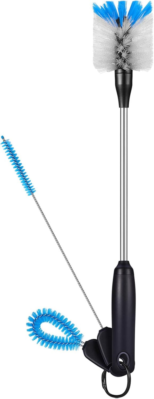 MOSOLAN 3-in-1 Stainless Steel Bottle Brush and Straw Cleaning Set, Long Handle Scrub Brush with Replaceable Head for Water Bottles, Glasswares, Mugs, Flasks, Tumblers, Vases, Round Head
