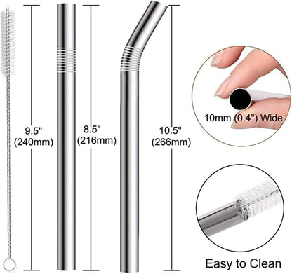 Vinaco Stainless Steel Smoothie Straws, 0.4'' Extra Wide Reusable Metal Drinking Straws for Milkshake, Smoothie, Beverage, Set of 4 with 1 Cleaning Brush