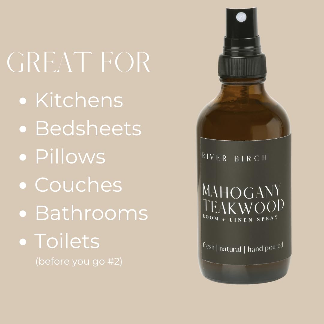 River Birch Luxury Linen and Room Spray - Home Signature Scent Balsam and Cedar Room Fragrance Spray - Fragrant Fresh Linen Air Freshener For Bedding - Handmade in Texas - 4 oz Glass Amber Bottle
