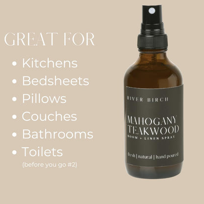River Birch Luxury Linen and Room Spray - Home Signature Scent Balsam and Cedar Room Fragrance Spray - Fragrant Fresh Linen Air Freshener For Bedding - Handmade in Texas - 4 oz Glass Amber Bottle