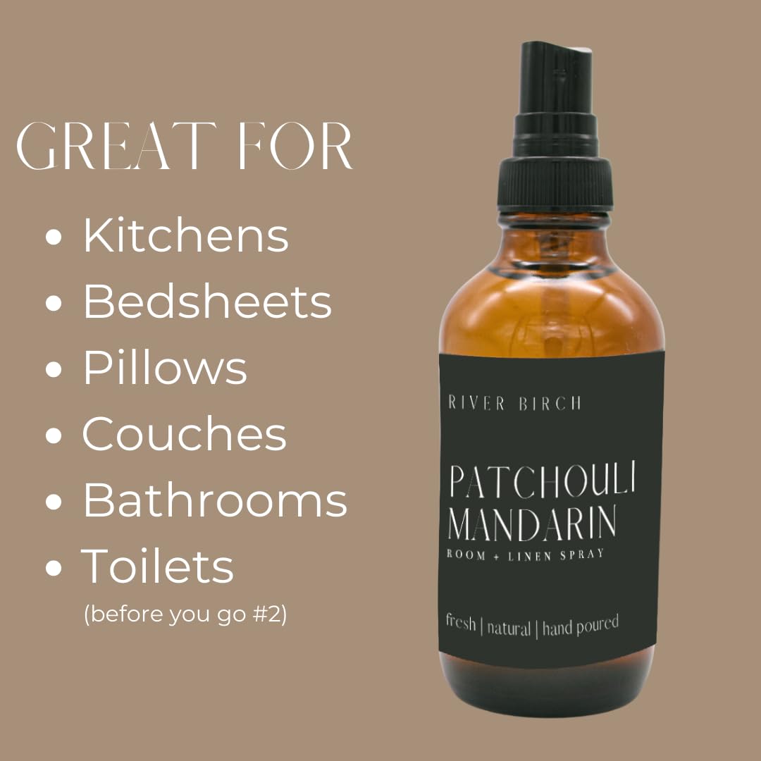 River Birch Luxury Linen and Room Spray - Home Signature Scent Balsam and Cedar Room Fragrance Spray - Fragrant Fresh Linen Air Freshener For Bedding - Handmade in Texas - 4 oz Glass Amber Bottle