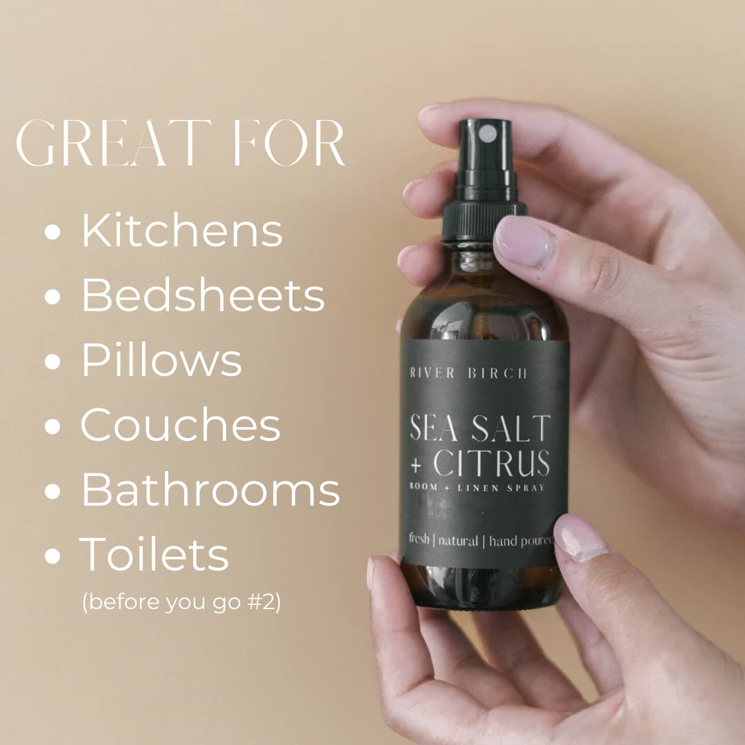River Birch Luxury Linen and Room Spray - Home Signature Scent Balsam and Cedar Room Fragrance Spray - Fragrant Fresh Linen Air Freshener For Bedding - Handmade in Texas - 4 oz Glass Amber Bottle