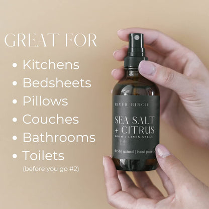 River Birch Luxury Linen and Room Spray - Home Signature Scent Balsam and Cedar Room Fragrance Spray - Fragrant Fresh Linen Air Freshener For Bedding - Handmade in Texas - 4 oz Glass Amber Bottle