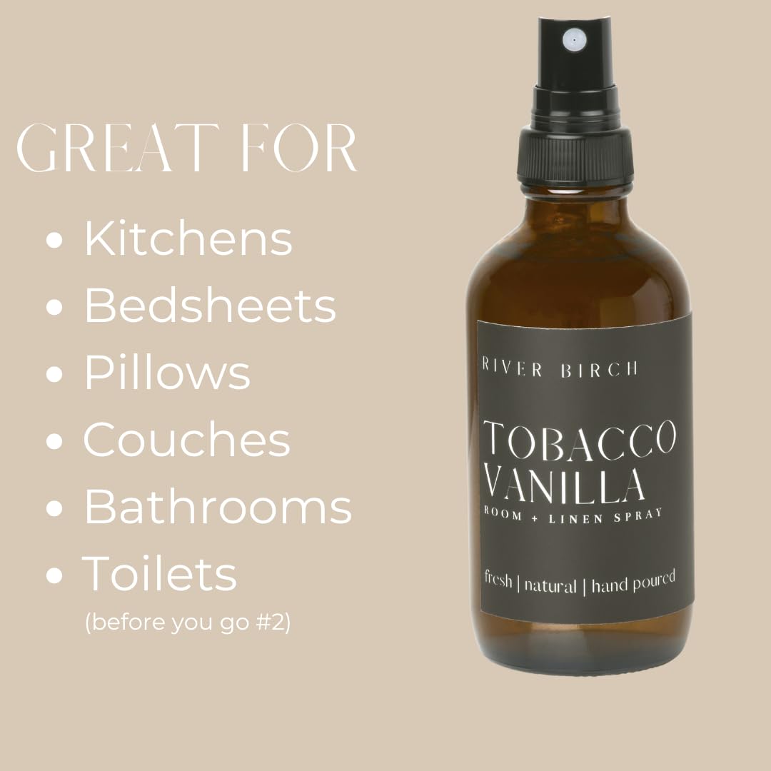 River Birch Luxury Linen and Room Spray - Home Signature Scent Balsam and Cedar Room Fragrance Spray - Fragrant Fresh Linen Air Freshener For Bedding - Handmade in Texas - 4 oz Glass Amber Bottle