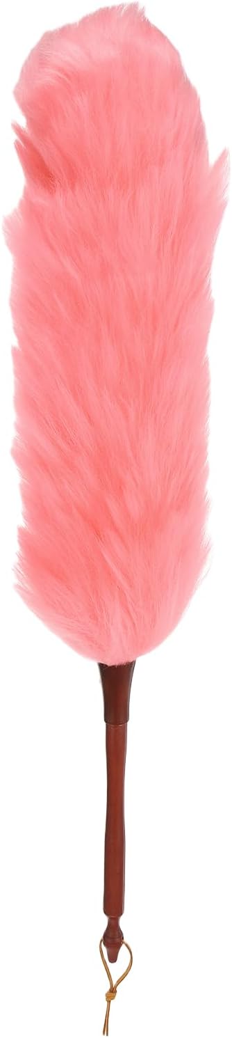 uxcell Wool Duster, 14.2" Natural Feather Cleaner Household Cleaning Duster with Solid Wooden Handle for Cleaning Fans Window Blinds Shelves Furniture, Pink