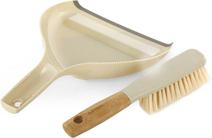 Full Circle Daily Sweep Dustpan & Brush Set with Rubber Edge, Built-in Lint Comb, Bamboo Handle, 50% Post-Consumer Recycled Plastic,Compact & Countertop-Worthy Design,Plastic-Free Packaging