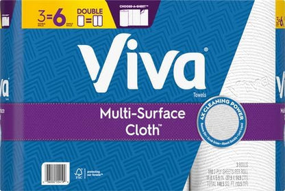 Viva Multi-Surface Cloth Paper Towels, Choose-A-Sheet Size, 12 Triple Rolls, 165 Sheets per Roll (Packaging May Vary)