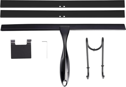 TOOVEM 14 Inch Shower Squeegee for Glass Doors, Window, Bathroom, Car Windshield, Shower Cleaning Tools with S Hook, Square Sticky Hook (Silver)