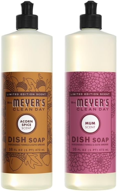 Mrs. MEYER'S CLEAN DAY Liquid Dish Soap 3 Pack Variety, Acorn Spice, Apple Cider, Fall Leaves, 16 OZ Each, 1 CT