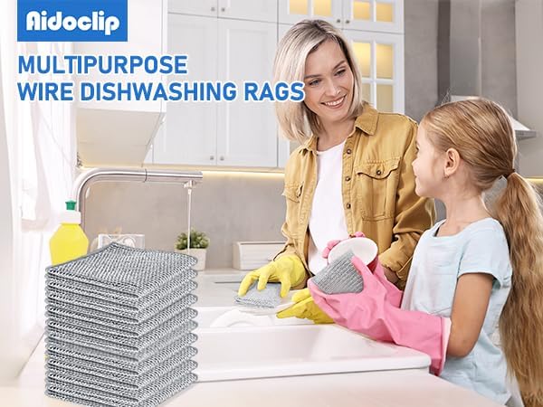 Aidoclip 10PCS Set Non-Scratch Steel Wool Dishcloth - Multi Purpose Wire Dishwashing Rags Kitchen Towels and Dishcloths Sets Durable Cleaning Pads Bathroom Home Essentials Cleaning Supplies Tools