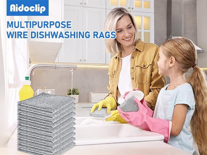 Aidoclip 10PCS Set Non-Scratch Steel Wool Dishcloth - Multi Purpose Wire Dishwashing Rags Kitchen Towels and Dishcloths Sets Durable Cleaning Pads Bathroom Home Essentials Cleaning Supplies Tools