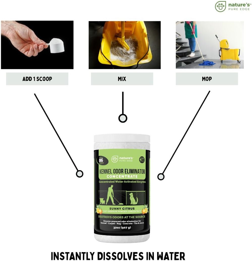 Nature's Pure Edge Enzyme Powder Concentrate Makes 86 Gallons - Professional Use for Kennel and Pet Odor Elimination - Removes Urine Poop from Carpets Floors - Sunny Citrus
