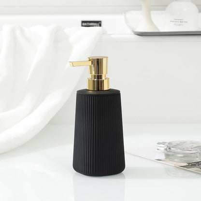 Small Soap Dispenser for Bathroom and Kitchen, Modern Farmhouse Striped Style Plastic Hand Soap Dish Soap Dispenser with Pump Matte Black