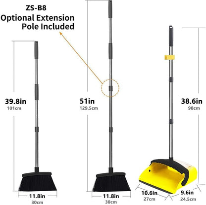 2-Pack is More economical,Brooms with Dustpan Combo Set， with 52" Long Handle, Dustpan Teeth with self-Cleaning Function, Indoor and Outdoor Sweeping, Perfect for Home Office(Large/Yellow /2-Pack)