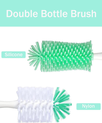 Baby Bottle Brush Set 4 in 1, Baby Bottle Cleaner, with 1P Nylon Bottle Brush, 1P Bottle Cap Brushes, 2P Straw Brushes, Bottle Brush with Nipple Cleaner and Suction Cup, BPA-Free(Green)