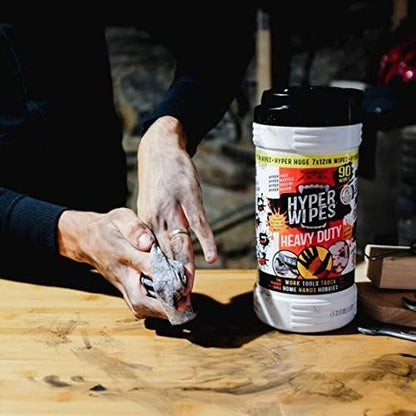 Hyper Wipes, 1 Pack Heavy Duty Hand & Tool Cleaning Wipes, 7"x12" Size Multi-Surface Cleaning Wipes, Degreasing, All Purpose Cleaner, Bathroom, Mechanic, Work Surface Wipes, 35 Count Canister