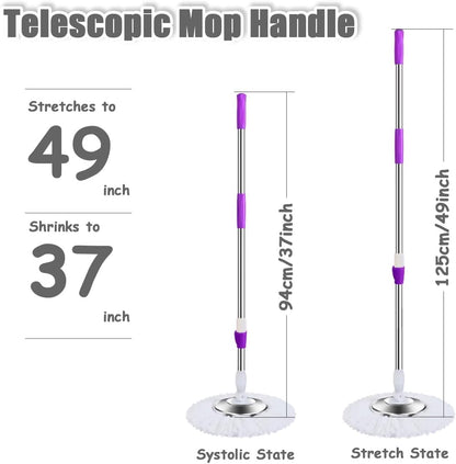 Spin Mop Replacement Mop Handle, 49-inch 360 Degrees Rotating Telescopic Replacement Mop Stick with Stainless Steel Disc for Spin Mop Bucket Cleaning System (Stainless Steel Disc, Red)