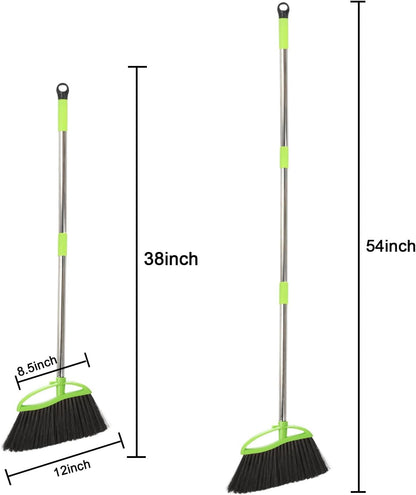 Soft Bristles Green Angle Broom and Dustpan Set, Long Handle Household Indoor Broom with Dustpan Combo Set for Room Kitchen Lobby Office Hardwood Floor Sweeping Floor Cleaning