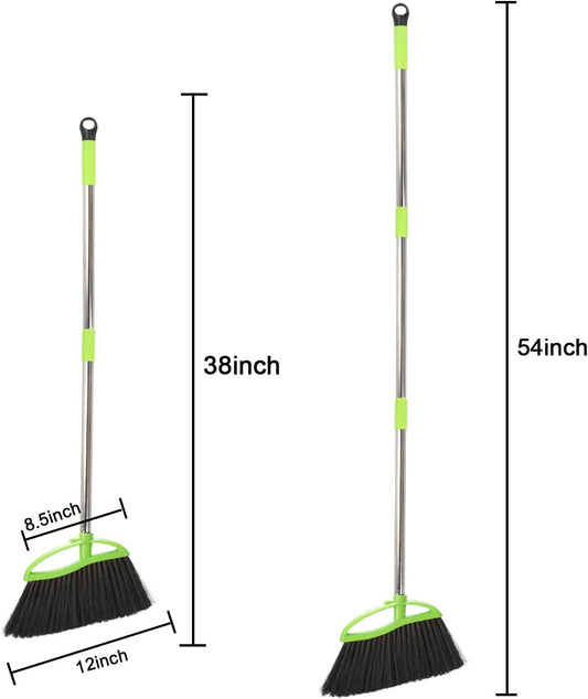 Soft Bristles Green Angle Broom and Dustpan Set, Long Handle Household Indoor Broom with Dustpan Combo Set for Room Kitchen Lobby Office Hardwood Floor Sweeping Floor Cleaning