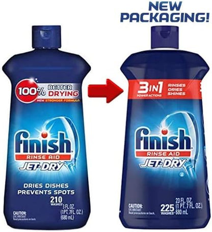 Finish Jet-Dry Dishwasher Rinse Aid, Compatible with Dishwasher Detergent, Prevents Spots & Residues, Dries, Shine & Protects, 32 oz, 315 washes