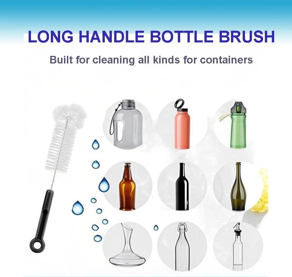 3 Pack Bottle Cleaning Brush Set -12 Inch Long Bottle Brush, Straw Cleaner, and Lid Brush, Suitable for Baby Bottles, Travel Mugs, Decanters, Narrow Neck Containers