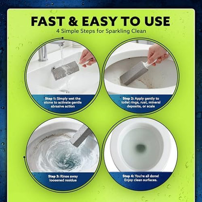 PUMIE Pumice Stone Toilet Bowl Cleaner (2-Pack) - Toilet Pumice Stone with Handle - Heavy Duty Scouring Stick for Rings, Bowls, Hard Water Stains, Lime, Rust, Sink - Includes Handle for Easy Use