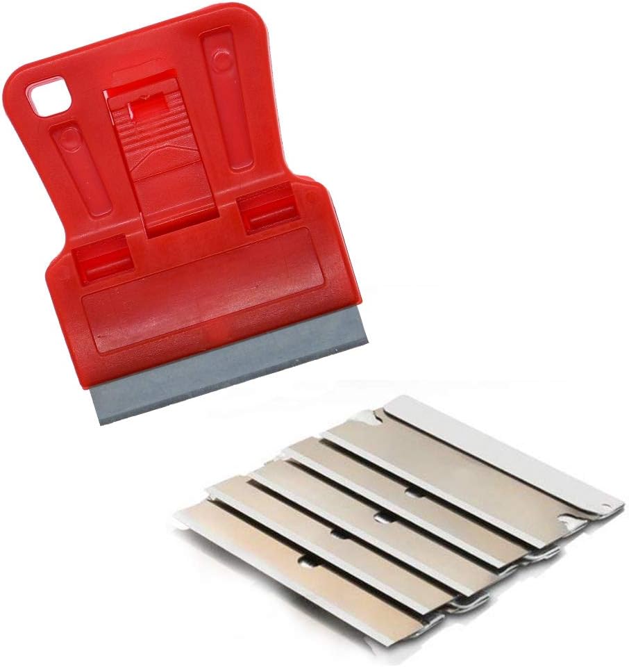 Razor Blades Metal Scraper Tool Pull Push Glass Scraper Stove Top Scraper Window Ceramic Scraper with10 PCS Single Edge Replacement Scraper Blades Removing Decal Label Residue Sticker,Silver