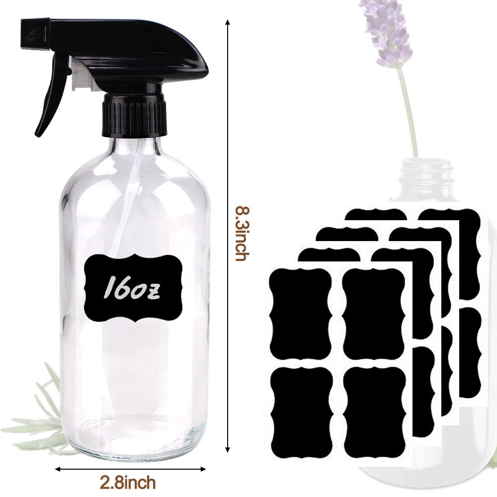 Bontip Glass Spray Bottle, Amber Glass Spray Bottle Set & Accessories Refillable for Plants Window Cleaners Aromatherapy Facial Hydration Watering Flowers Hair Care (2 Pack/16 oz) (Amber)