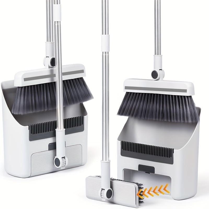 3 in 1 Broom and Dustpan Set with Adjustable Push Broom with 48.8“ Long Handle for Floor Sweeping Outdoor Indoor Sweeping Combo for Home & Kitchen (Purple)