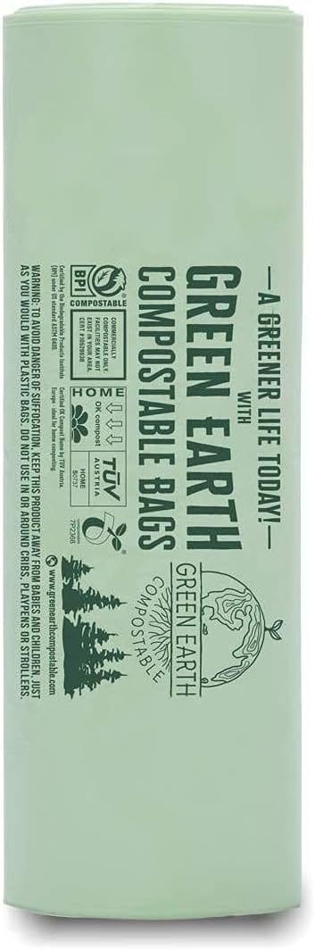 Green Earth Compostable Tall Kitchen Food Scrap Trash Bags, Superior Strength 0.9 Mil, Compost Bin Compatible, 13 Gallon, 49 Liter, 50-Count, ASTM D6400, BPI (US) & OK Compost Home (EU) Certified