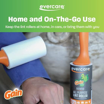 Evercare Gain Scented All-Purpose Lint Roller Brushes with 50 Sheets, Pack of 3 Manual Refillable Lint Rollers with Gain Scent (150 Sheets Total)