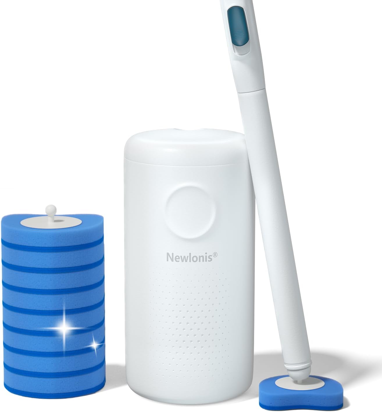 Newlonis® Disposable Toilet Brush with 32 Refills, Wall-Mounted Toilet Bowl Cleaning Wand, Toilet Brush and Holder Set