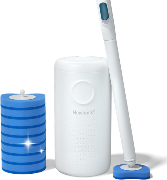 Newlonis® Disposable Toilet Brush with 32 Refills, Wall-Mounted Toilet Bowl Cleaning Wand, Toilet Brush and Holder Set