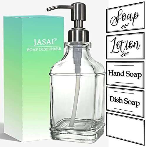 JASAI 2Pack Glass Soap Dispenser with Black Rust Proof Pump, Refillable Dish Soap Dispenser with for Kitchen and Bathroom.