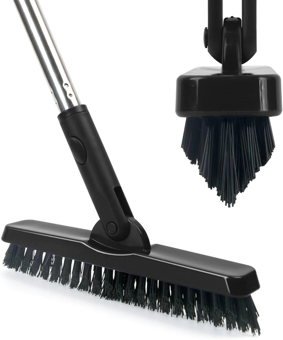 CELOX Grout Brush with Long Handle, Tile Grout Cleaner Brush for Tile Floors, for Shower Tile, for Cleaning Grout, Gray
