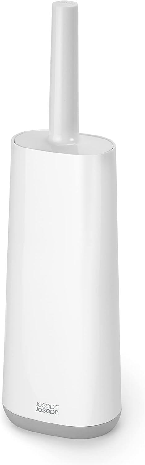 Joseph Joseph Flex Hygienic Silicone Toilet Brush with Slim Holder Set, Flexible Anti-drip, Anti-Clog Deep Clean Head - Stainless Steel